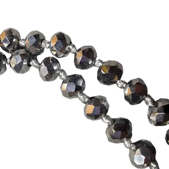 Silver Beaded Long Necklace 28" - Picture 2 of 3